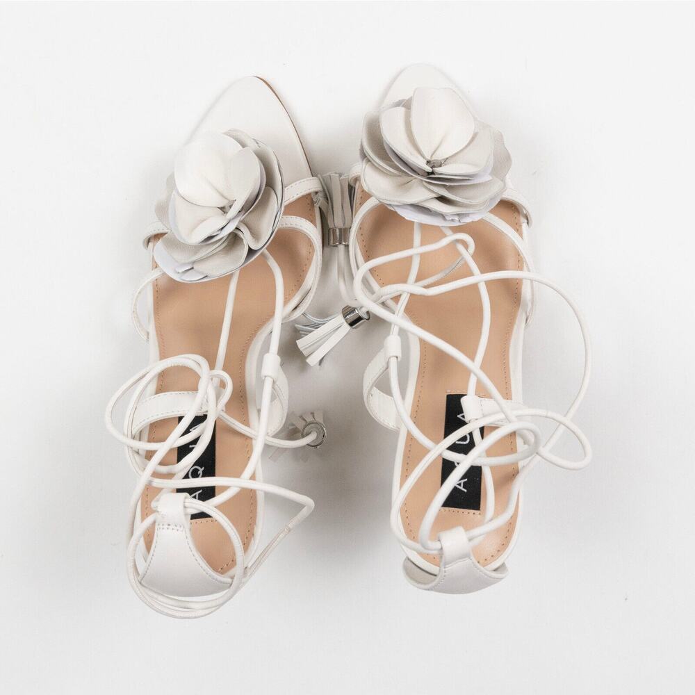 Aqua Women Flower Ankle Tie High Heel Sandals White Leaf Size 8 - Picture 5 of 6